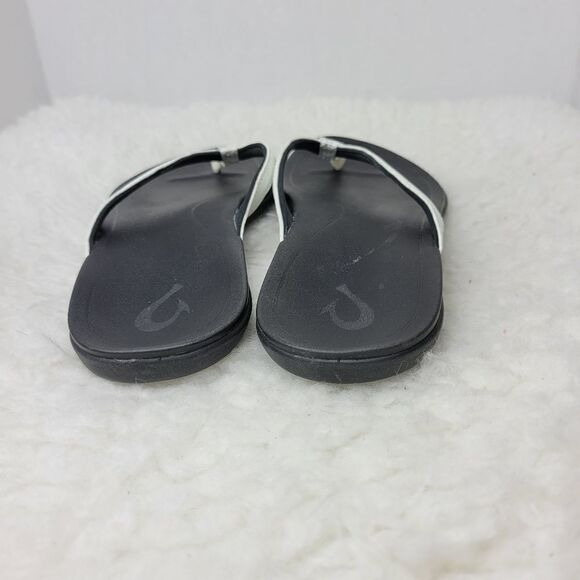 OluKai Ho-opio Womens Sandal Size 7 White Leather Flip Flip Flat Thong - Picture 4 of 10